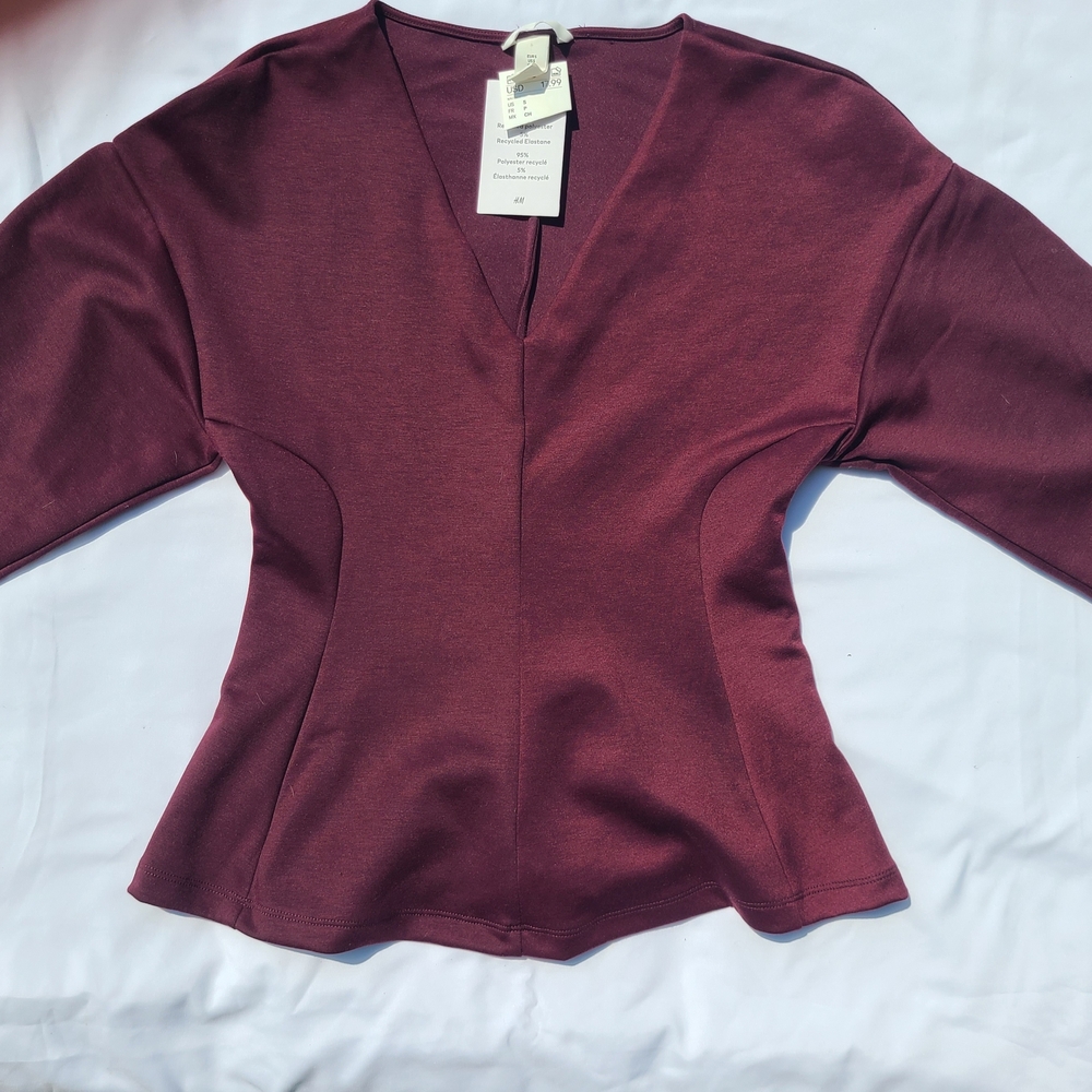 H&M V-Neck Peplum Top in Deep Plum